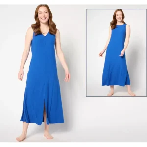 Dresses<Cuddl Duds Wide Rib 2-Way Round to V-Neck Tank Maxi Dress - a world of fashionable women's clothing, including a wide selection of dresses and trendy accessories.