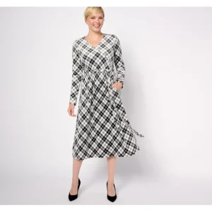 Denim Co, Printed Velour Regular V-Neck Midi Dress w/ Pockets - a world of fashionable women's clothing, including a wide selection of dresses and trendy accessories.> Hat