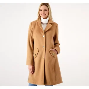 Dennis Basso Button Front Wool Coat with Side Slits - a world of fashionable women's clothing, including a wide selection of dresses and trendy accessories.> Coats