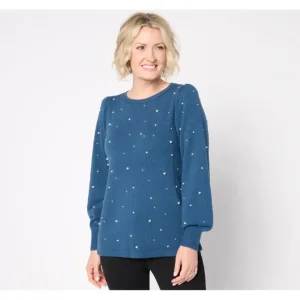 Dennis Basso Fashion Sweater with Simulated Pearl Embellishment - a world of fashionable women's clothing, including a wide selection of dresses and trendy accessories.> Dresses