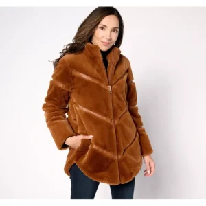 Dennis Basso Faux Fur Coat with Combo Pelting Details - a world of fashionable women's clothing, including a wide selection of dresses and trendy accessories.> Coats