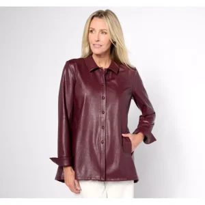 Dennis Basso Faux Leather Button Front Shirt - a world of fashionable women's clothing, including a wide selection of dresses and trendy accessories.> Hat