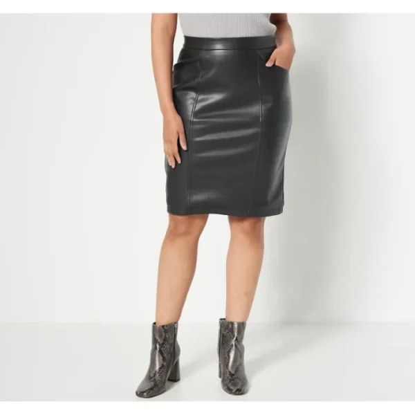 Shop All<Dennis Basso Faux Leather Pencil Skirt - a world of fashionable women's clothing, including a wide selection of dresses and trendy accessories.