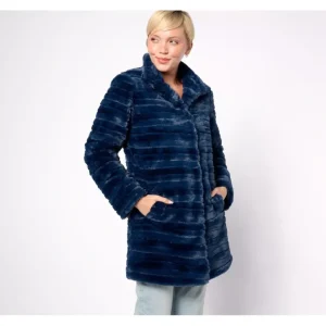 Dennis Basso Faux-Fur Snap-Front Coat with Horizontal Pelting - a world of fashionable women's clothing, including a wide selection of dresses and trendy accessories.> Coats