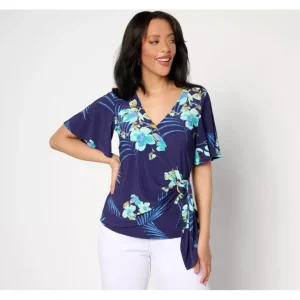 Dennis Basso Italia Knit Surplice Top with Ring Detail - a world of fashionable women's clothing, including a wide selection of dresses and trendy accessories.> Hat