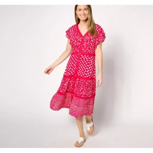 Dresses<Dennis Basso Mixed Print Rayon Tiered Dress - a world of fashionable women's clothing, including a wide selection of dresses and trendy accessories.