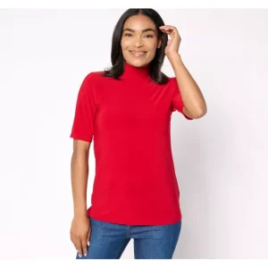 Dresses<Dennis Basso Mock Neck Top with Elbow Sleeves - a world of fashionable women's clothing, including a wide selection of dresses and trendy accessories.