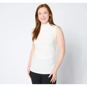Dennis Basso Mock Neck Top with Waist Shirring - a world of fashionable women's clothing, including a wide selection of dresses and trendy accessories.> Hat