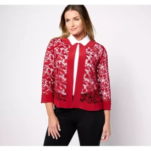 Dresses<Dennis Basso Open Front Lace Topper with Combo Trim - a world of fashionable women's clothing, including a wide selection of dresses and trendy accessories.