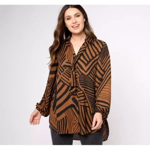 Fashion<Dennis Basso Petite Printed Woven Hi-Lo Tunic with Scarf - a world of fashionable women's clothing, including a wide selection of dresses and trendy accessories.