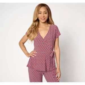 Dennis Basso Printed Italia Knit Surplice Top with Tie - a world of fashionable women's clothing, including a wide selection of dresses and trendy accessories.> Hat