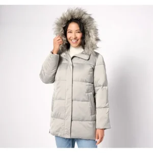 Dennis Basso Quilted Puffer Coat w/ Detachable Faux Fur Trim - a world of fashionable women's clothing, including a wide selection of dresses and trendy accessories.> Coats