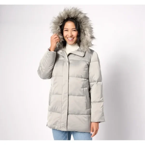 Dennis Basso Quilted Puffer Coat w/ Detachable Faux Fur Trim - a world of fashionable women's clothing, including a wide selection of dresses and trendy accessories.> Coats