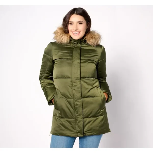 Dennis Basso Quilted Puffer Coat with Detachable Faux Fur Trim - a world of fashionable women's clothing, including a wide selection of dresses and trendy accessories.> Coats