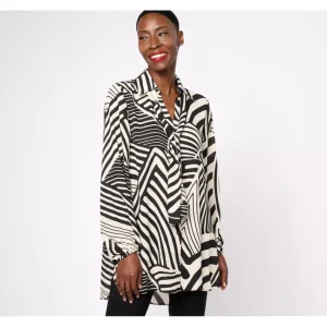 Fashion<Dennis Basso Regular Printed Woven Hi-Lo Tunic with Scarf - a world of fashionable women's clothing, including a wide selection of dresses and trendy accessories.