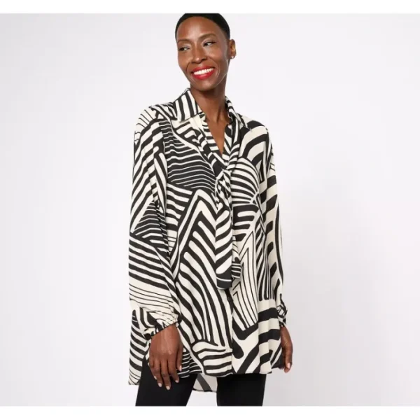 Fashion<Dennis Basso Regular Printed Woven Hi-Lo Tunic with Scarf - a world of fashionable women's clothing, including a wide selection of dresses and trendy accessories.