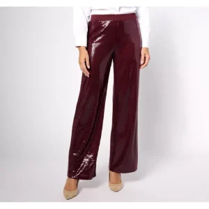 Fashion<Dennis Basso Regular Sequin Knit Wide Leg Pull-On Pants - a world of fashionable women's clothing, including a wide selection of dresses and trendy accessories.