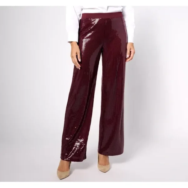 Fashion<Dennis Basso Regular Sequin Knit Wide Leg Pull-On Pants - a world of fashionable women's clothing, including a wide selection of dresses and trendy accessories.