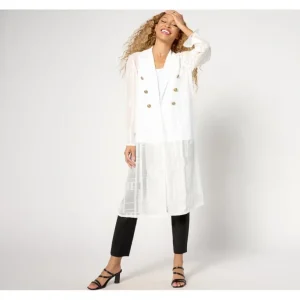 Dennis Basso Regular Sheer Geometric Double Breasted Topper - a world of fashionable women's clothing, including a wide selection of dresses and trendy accessories.> Dresses