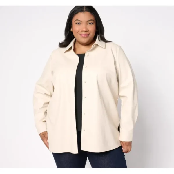 Dennis Basso Textured Faux Leather Button Front Shirt - a world of fashionable women's clothing, including a wide selection of dresses and trendy accessories.> Hat
