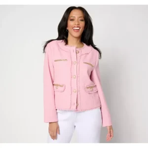 Dennis Basso Textured Jacket with Goldtone Chain Detail - a world of fashionable women's clothing, including a wide selection of dresses and trendy accessories.> Dresses