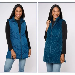 Dennis Basso Zip Front Faux Fur Reversible Vest w/ Side Slits - a world of fashionable women's clothing, including a wide selection of dresses and trendy accessories.> Hat