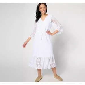 Dresses<Destination 365 Petite Crochet Midi Dress with Rope Tie - a world of fashionable women's clothing, including a wide selection of dresses and trendy accessories.