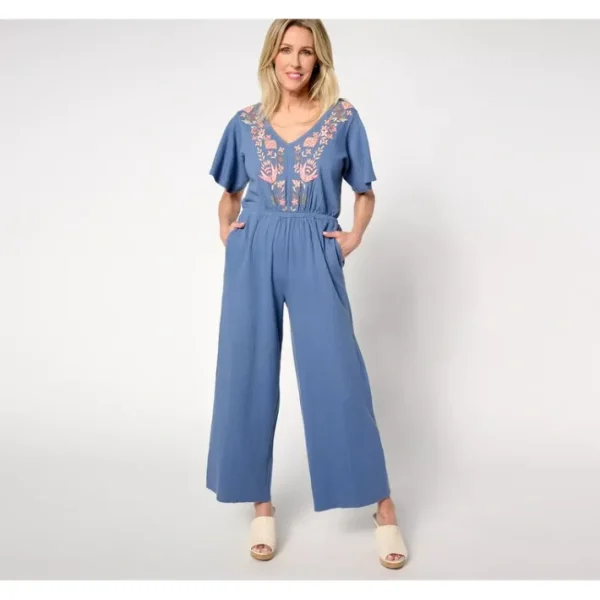 Shop All<Destination 365 Petite Embroidered Jumpsuit - a world of fashionable women's clothing, including a wide selection of dresses and trendy accessories.