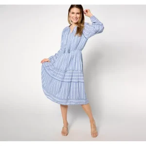 Dresses<Destination 365 Petite Printed Clipped Dot Midi Dress - a world of fashionable women's clothing, including a wide selection of dresses and trendy accessories.