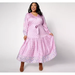Dresses<Destination 365 Petite Printed Modal Maxi Dress with Self Belt - a world of fashionable women's clothing, including a wide selection of dresses and trendy accessories.