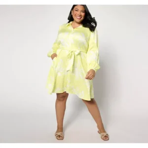Dresses<Destination 365 Petite Printed Shirtdress with Self Belt - a world of fashionable women's clothing, including a wide selection of dresses and trendy accessories.