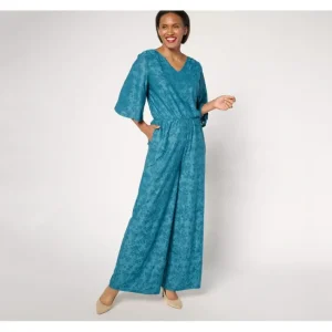 Fashion<Destination 365 Petite Satin Jacquard Wide Leg Jumpsuit - a world of fashionable women's clothing, including a wide selection of dresses and trendy accessories.