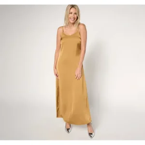 Dresses<Destination 365 Petite Sleeveless Satin Midi Slip Dress - a world of fashionable women's clothing, including a wide selection of dresses and trendy accessories.