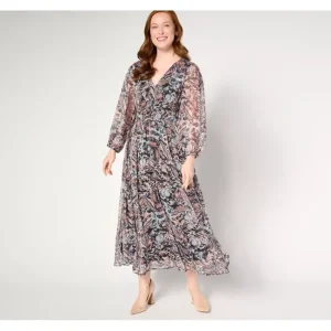 Dresses<Destination 365 Printed V-Neck Chiffon Midi Dress - a world of fashionable women's clothing, including a wide selection of dresses and trendy accessories.