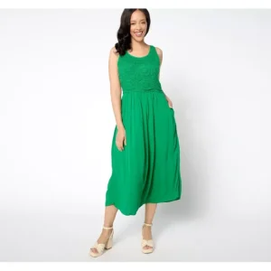 Dresses<Destination 365 Regular Crinkle Chiffon Crochet Maxi Dress - a world of fashionable women's clothing, including a wide selection of dresses and trendy accessories.