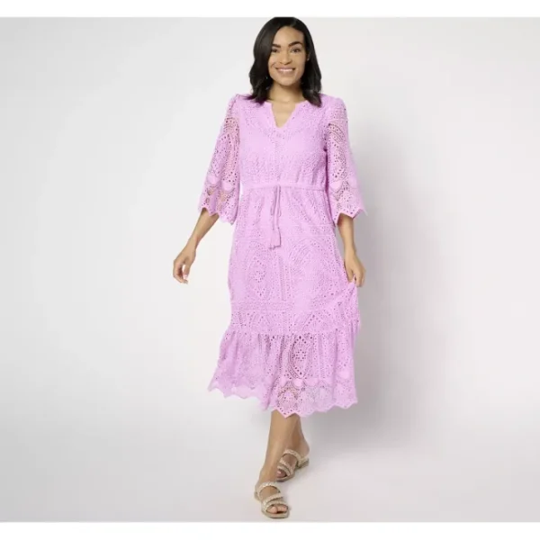 Dresses<Destination 365 Regular Crochet Midi Dress with Rope Tie - a world of fashionable women's clothing, including a wide selection of dresses and trendy accessories.