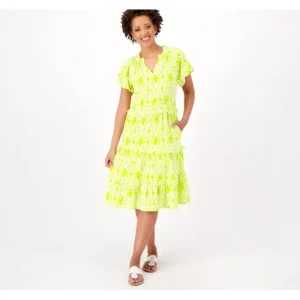 Dresses<Destination 365 Regular Printed Flutter Sleeve Tiered Dress - a world of fashionable women's clothing, including a wide selection of dresses and trendy accessories.