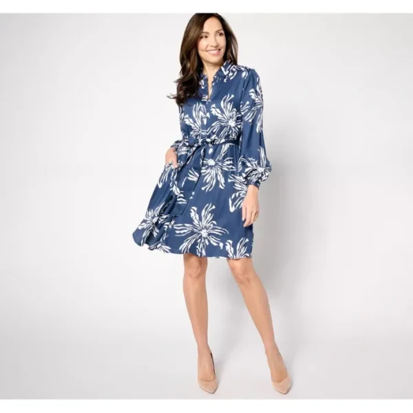 Dresses<Destination 365 Regular Printed Shirtdress with Self Belt - a world of fashionable women's clothing, including a wide selection of dresses and trendy accessories.