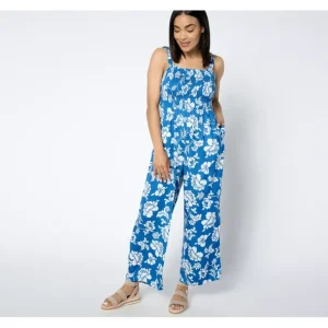 Destination 365 Regular Printed Smocked Bodice Jumpsuit - a world of fashionable women's clothing, including a wide selection of dresses and trendy accessories.> Hat