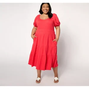 Destination 365 Regular Puff Sleeve Sweetheart Midi Dress - a world of fashionable women's clothing, including a wide selection of dresses and trendy accessories.> Hat