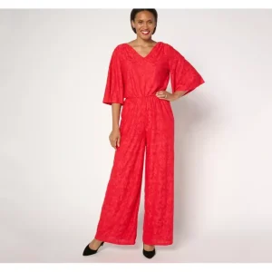 Fashion<Destination 365 Regular Satin Jacquard Wide Leg Jumpsuit - a world of fashionable women's clothing, including a wide selection of dresses and trendy accessories.