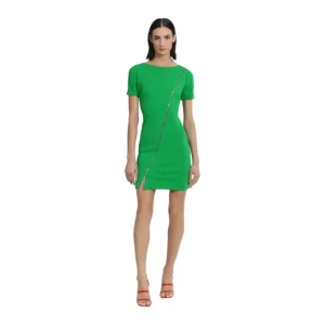 Dresses<Donna Morgan Mini T-Shirt Dress with Exposed Zi per - a world of fashionable women's clothing, including a wide selection of dresses and trendy accessories.