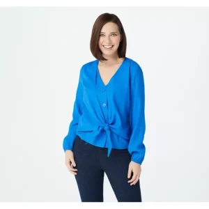 Fashion<Du Jour Tie-Front Textured Woven Blouse - a world of fashionable women's clothing, including a wide selection of dresses and trendy accessories.