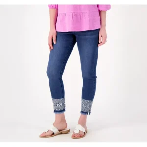 Fashion<Easy Stretch Denim Pull-On Jegging With Embroidery - a world of fashionable women's clothing, including a wide selection of dresses and trendy accessories.