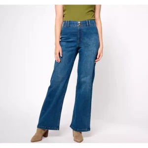 Fashion<Easy Stretch Denim Regular Wide Leg Jean - a world of fashionable women's clothing, including a wide selection of dresses and trendy accessories.
