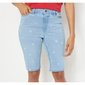 Fashion<Easy Stretch Denim Star Print Bermuda Shorts - a world of fashionable women's clothing, including a wide selection of dresses and trendy accessories.