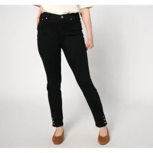 Fashion<Easy Stretch Petite Slim Leg Jean with Button - a world of fashionable women's clothing, including a wide selection of dresses and trendy accessories.