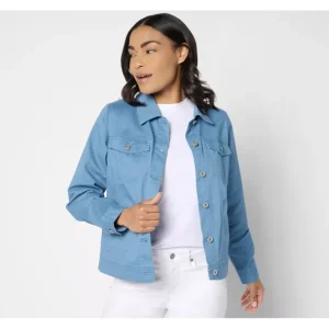 Dresses<EasyWear Twill Classic Button-Front Jacket - a world of fashionable women's clothing, including a wide selection of dresses and trendy accessories.