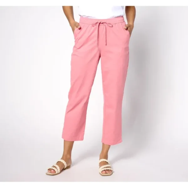 Fashion<EasyWear Twill Petite Pull-On Crop Pant with Tie Waist - a world of fashionable women's clothing, including a wide selection of dresses and trendy accessories.