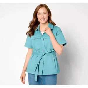 EasyWear Twill Short Sleeve Button Front Jacket - a world of fashionable women's clothing, including a wide selection of dresses and trendy accessories.> Hat